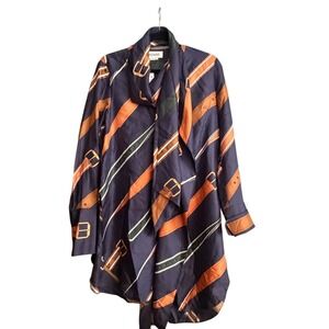 MONSE Navy Blue Belt Print 100% Silk  Scarf Blouse Women's Size‎ 4